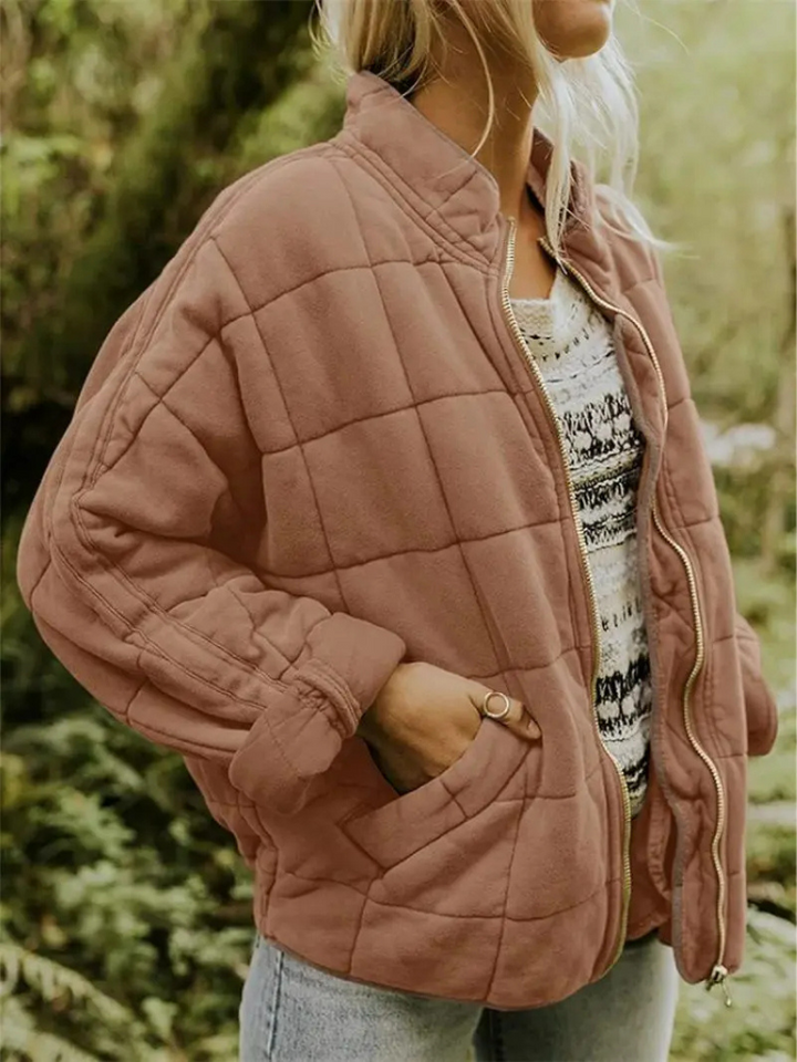 Women's Quilted Wool Blend Bomber Jacket Lightweight Outerwear