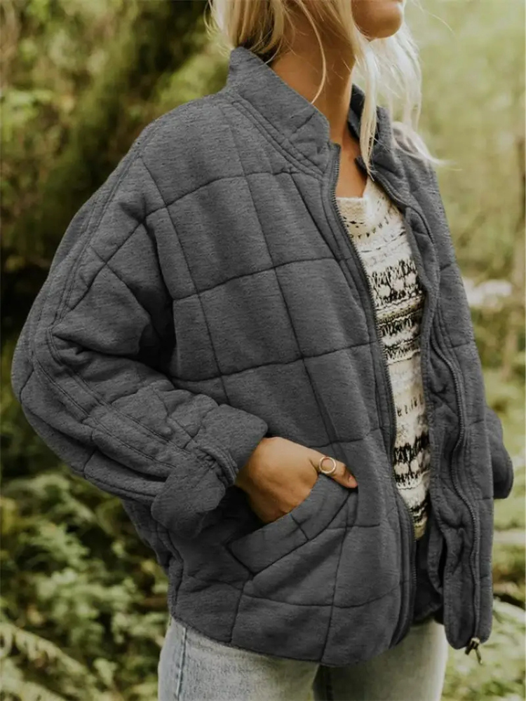 Women's Quilted Wool Blend Bomber Jacket Lightweight Outerwear
