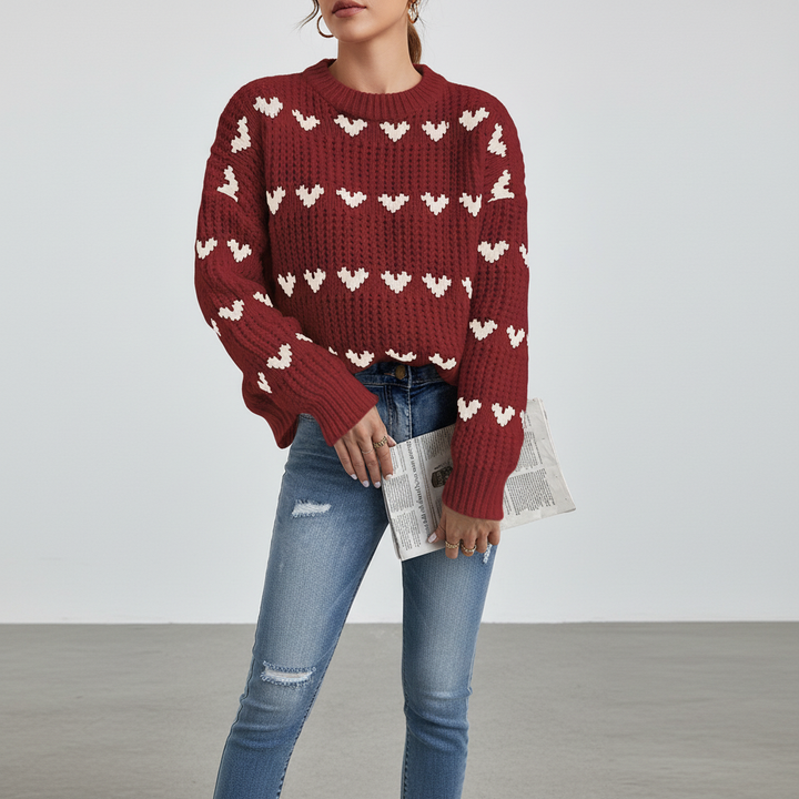 Women's Heart-Pattern High-Neck Wool Knit Sweater