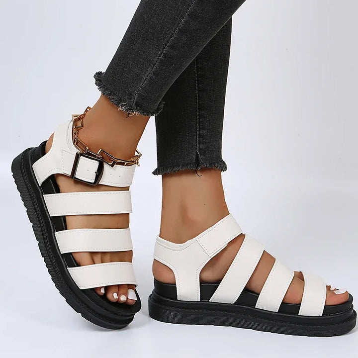 Women's Leather Platform Strappy Buckle Sandals