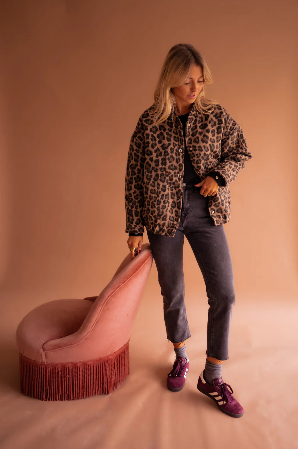 Women's Leopard Print Fleece Bomber Jacket