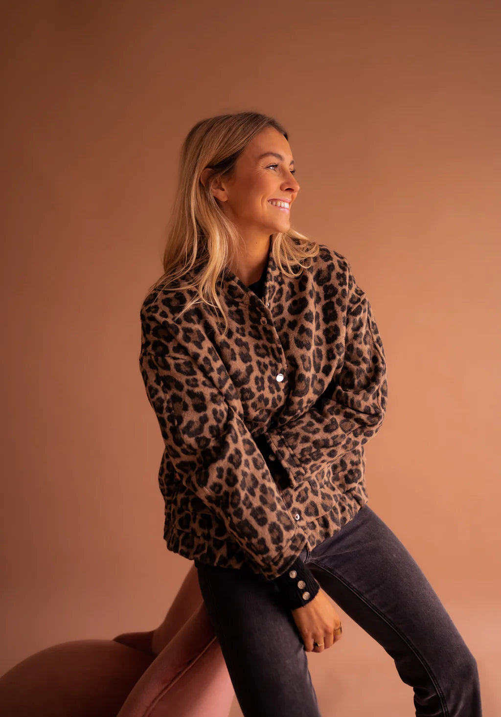 Women's Leopard Print Fleece Bomber Jacket
