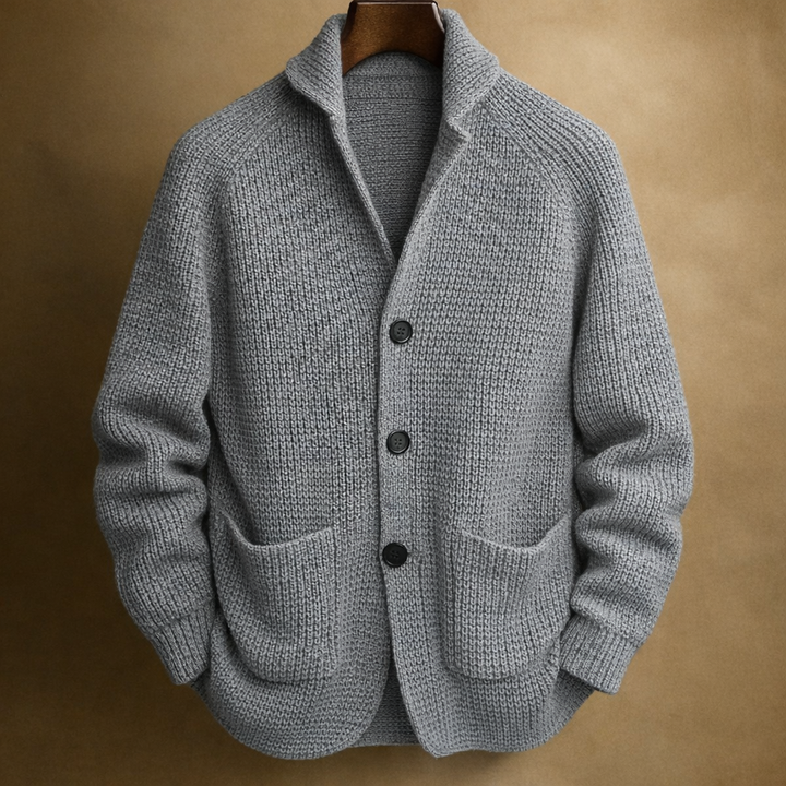 Men's Wool Ribbed Shawl Collar Long-Sleeve Cardigan