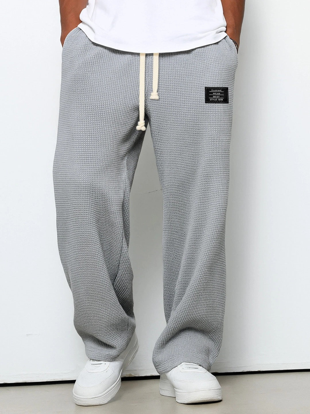 Men's Waffle Knit Wide Leg Drawstring Trousers