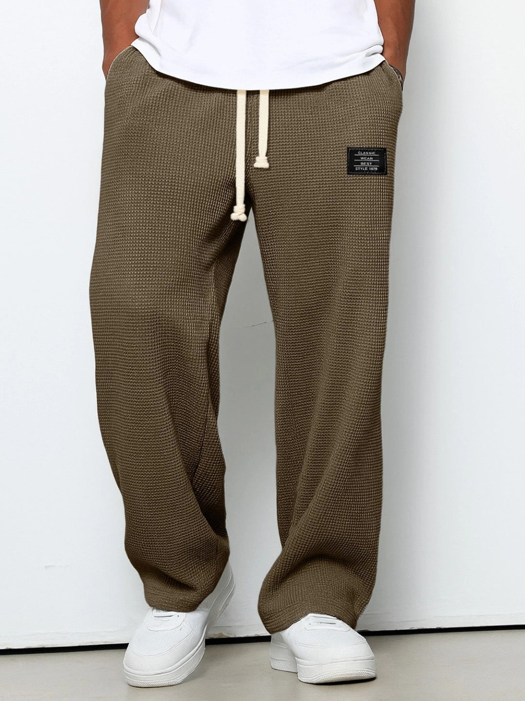 Men's Waffle Knit Wide Leg Drawstring Trousers