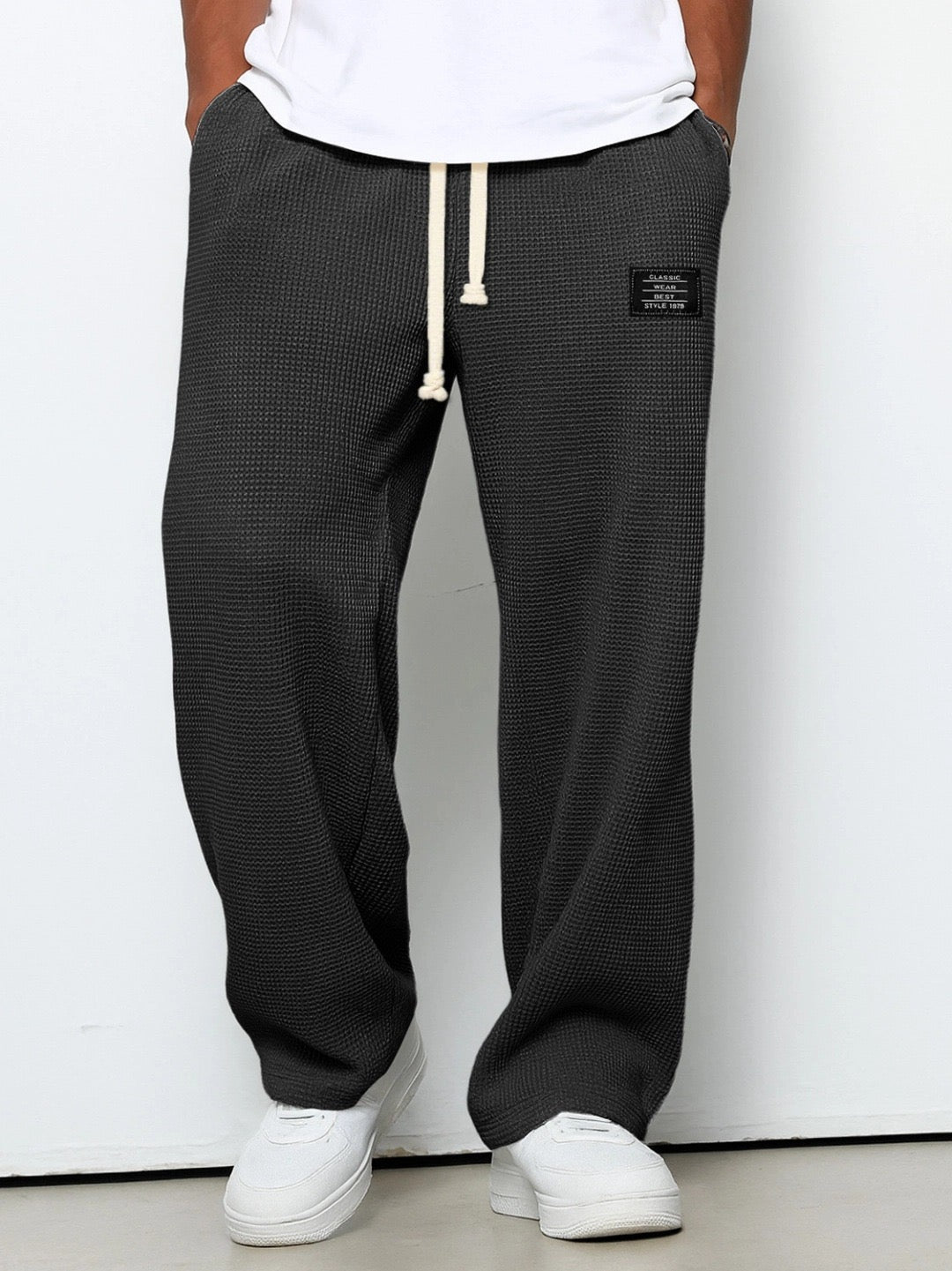 Men's Waffle Knit Wide Leg Drawstring Trousers