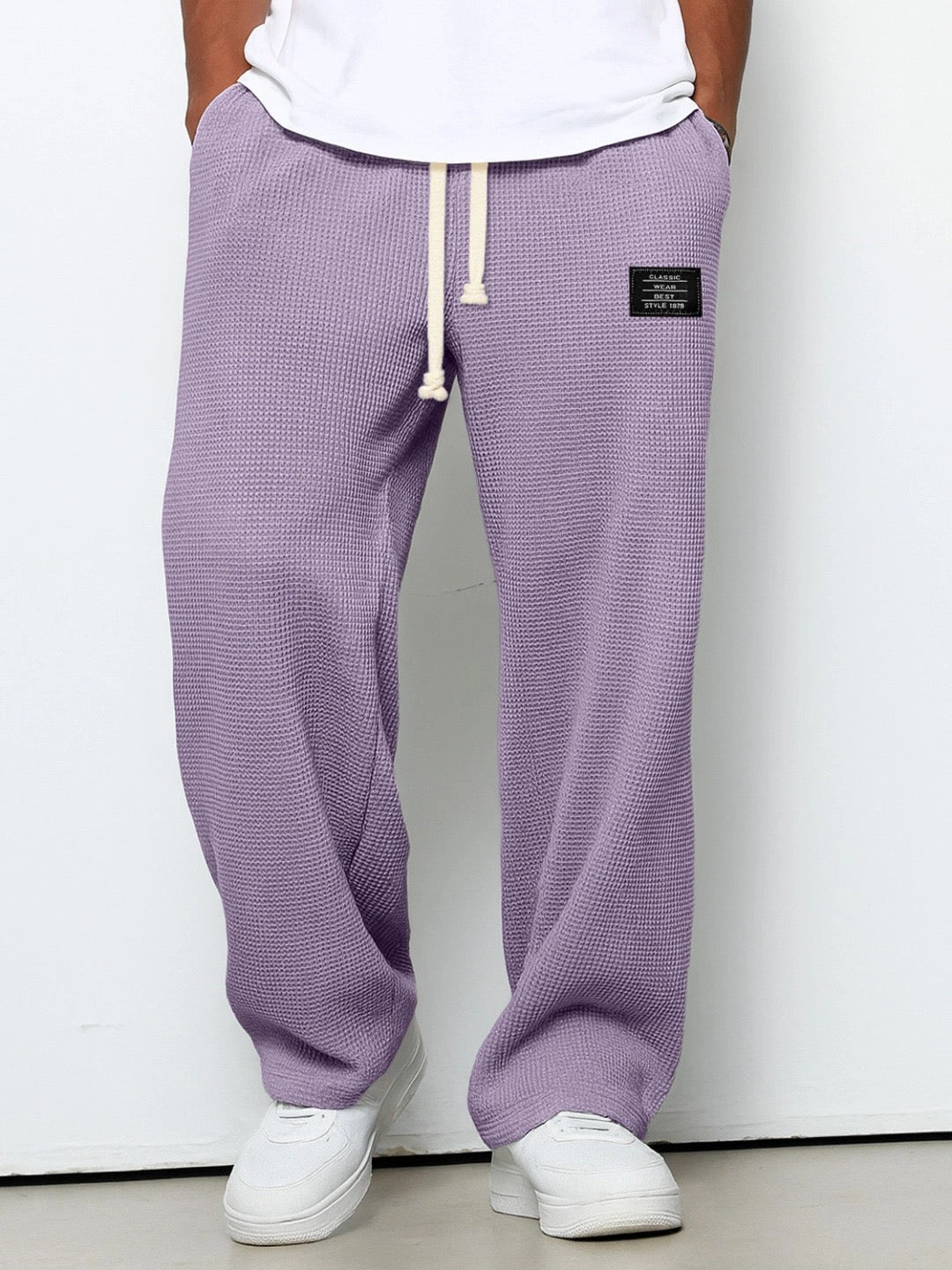 Men's Waffle Knit Wide Leg Drawstring Trousers