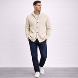 Men's Wool Ribbed Shawl Collar Long-Sleeve Cardigan