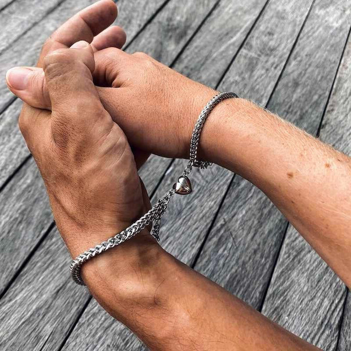 Stainless Steel Magnetic Heart Couple Bracelets for Men and Women