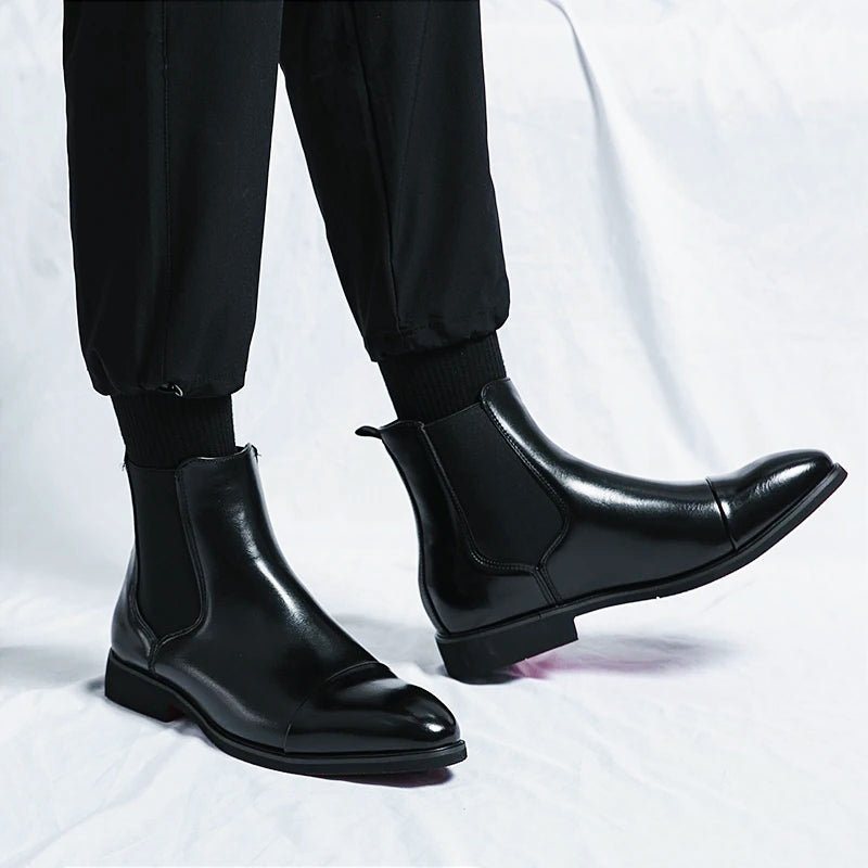 Men's Leather Chelsea Boots with Contrast Red Sole