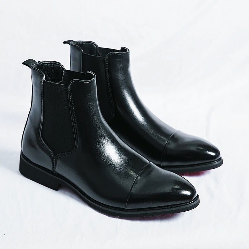Men's Leather Chelsea Boots with Contrast Red Sole