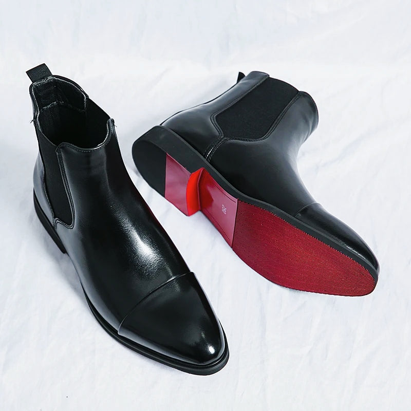 Men's Leather Chelsea Boots with Contrast Red Sole