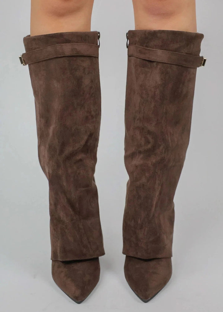 Women's Suede Wedge Knee High Boots