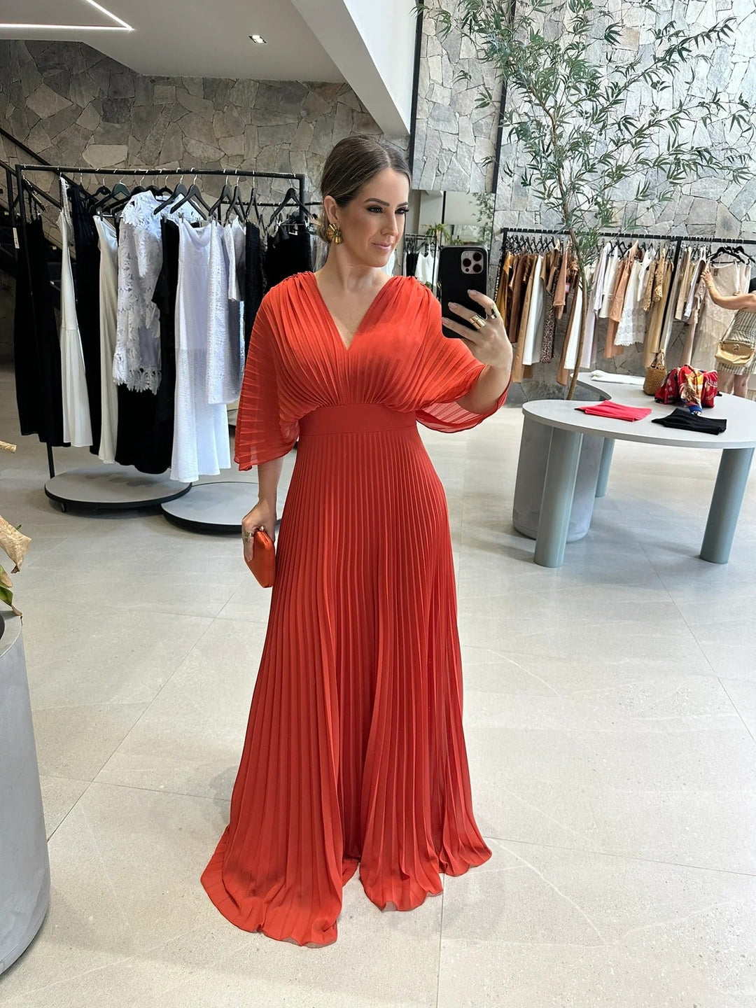Women’s Pleated V-Neck Linen-Blend Maxi Dress