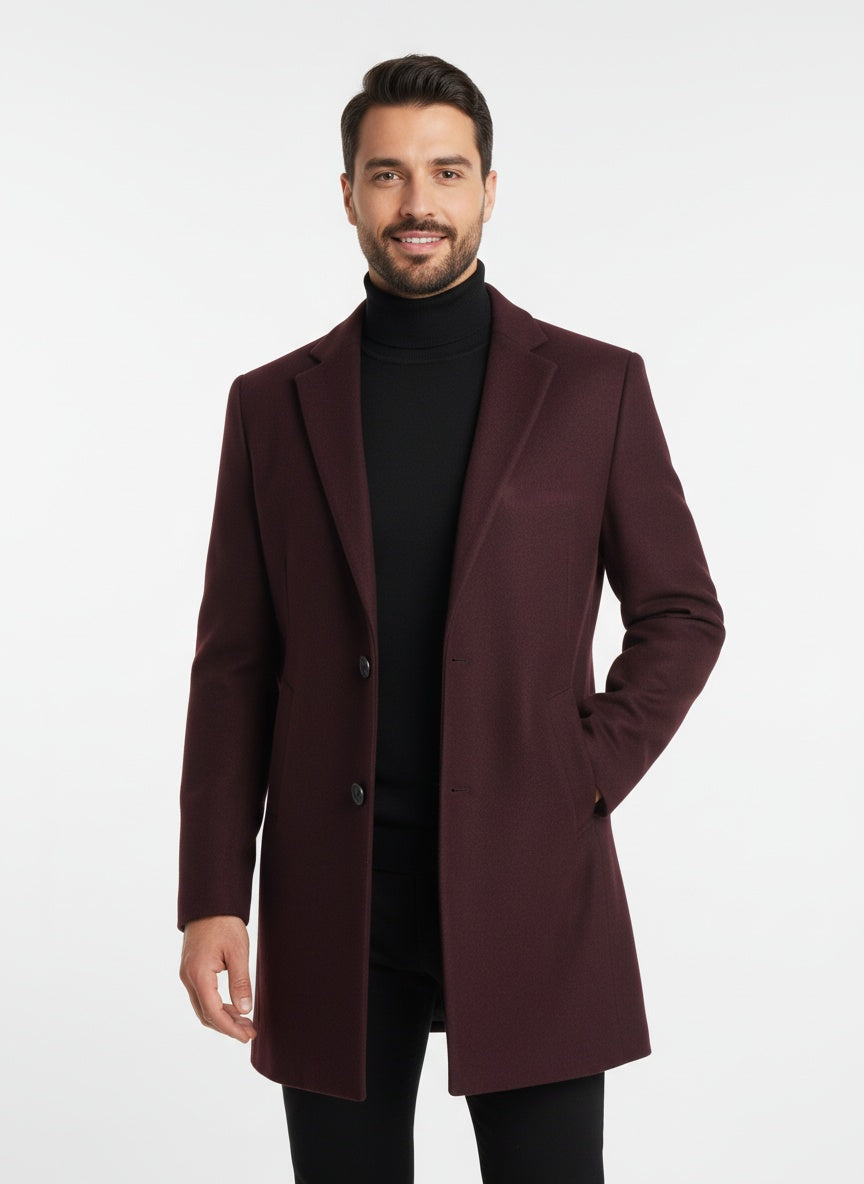Men's Wool Blend Single Breasted Overcoat