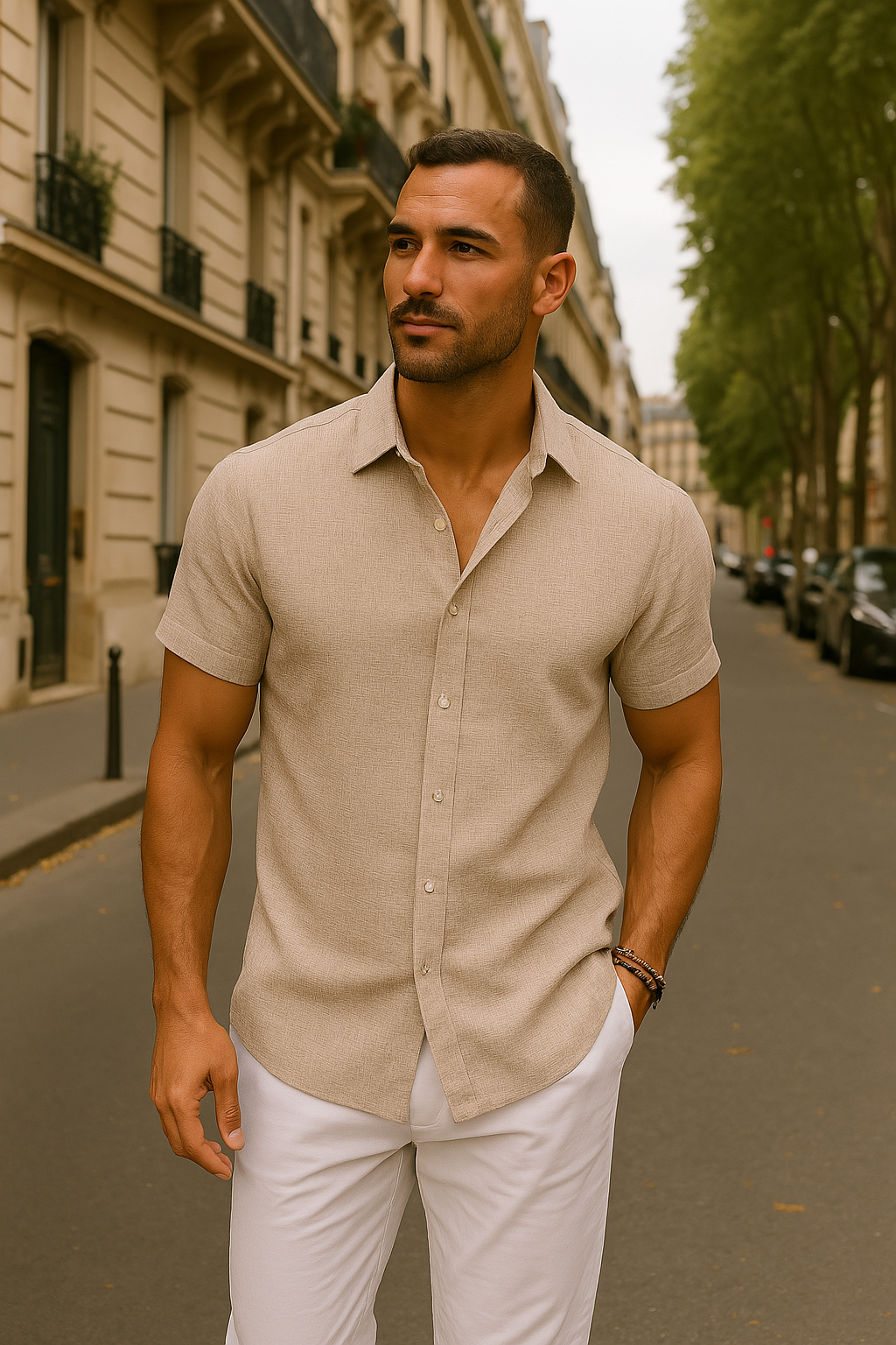 Linen Shirt Men Relaxed Collar Short Sleeve Breathable Lightweight Top
