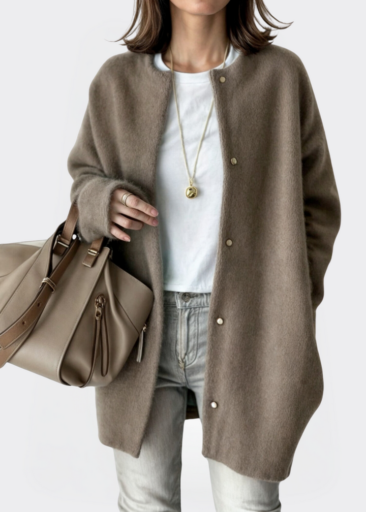 Women Wool Knit Collarless Jacket Cardigan