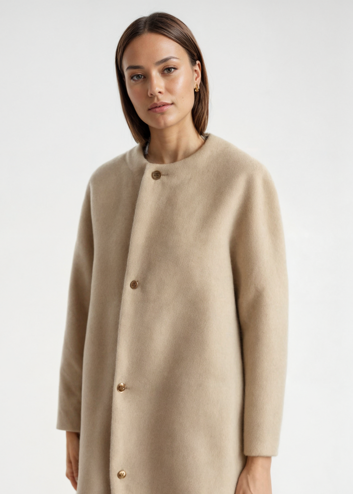 Women Wool Knit Collarless Jacket Cardigan