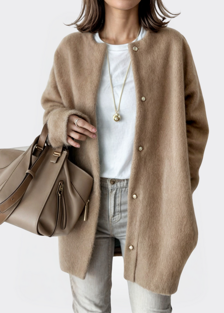 Women Wool Knit Collarless Jacket Cardigan