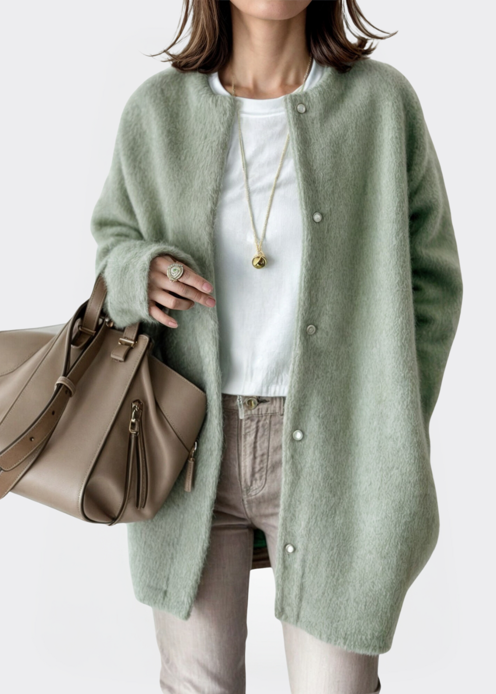 Women Wool Knit Collarless Jacket Cardigan