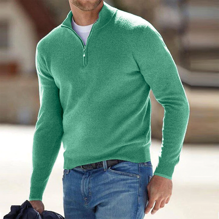 Men's Quarter-Zip Merino Wool Knit Sweater Pullover