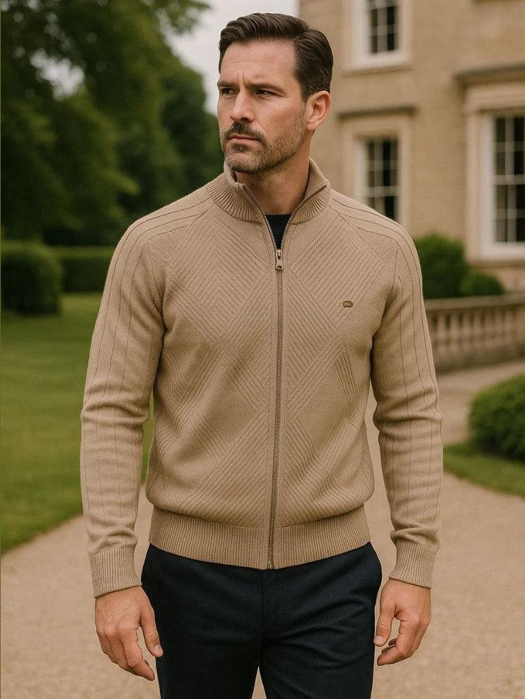Men’s Knit Zip-Up Collared Cardigan Sweater