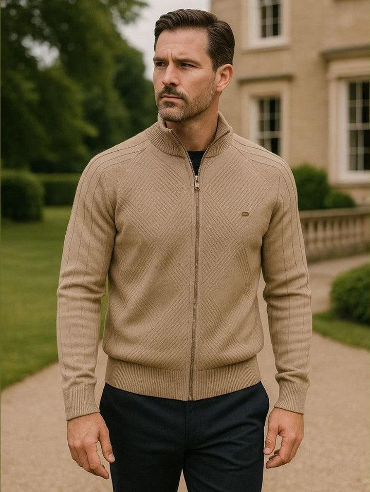 Men’s Knit Zip-Up Collared Cardigan Sweater