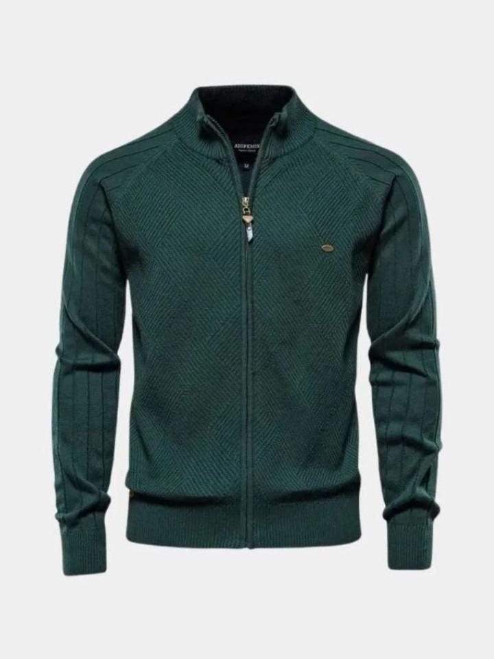 Men’s Knit Zip-Up Collared Cardigan Sweater