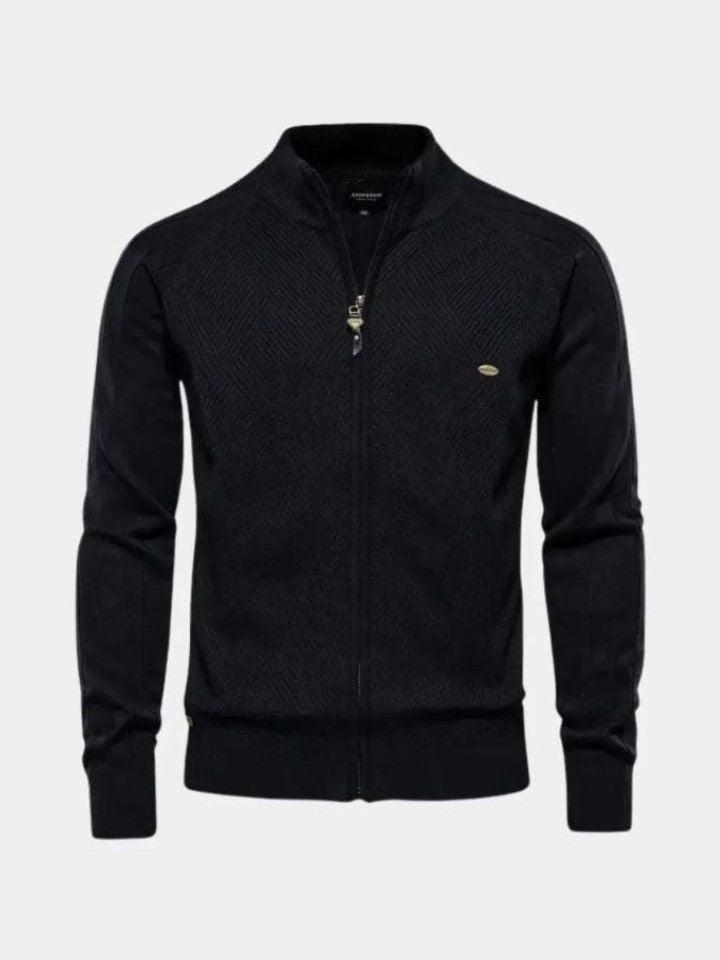 Men’s Knit Zip-Up Collared Cardigan Sweater