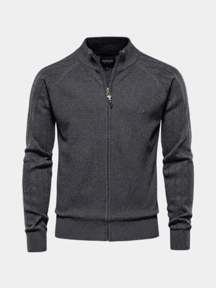 Men’s Knit Zip-Up Collared Cardigan Sweater