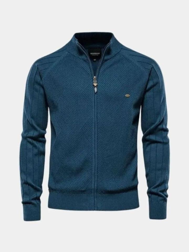 Men’s Knit Zip-Up Collared Cardigan Sweater