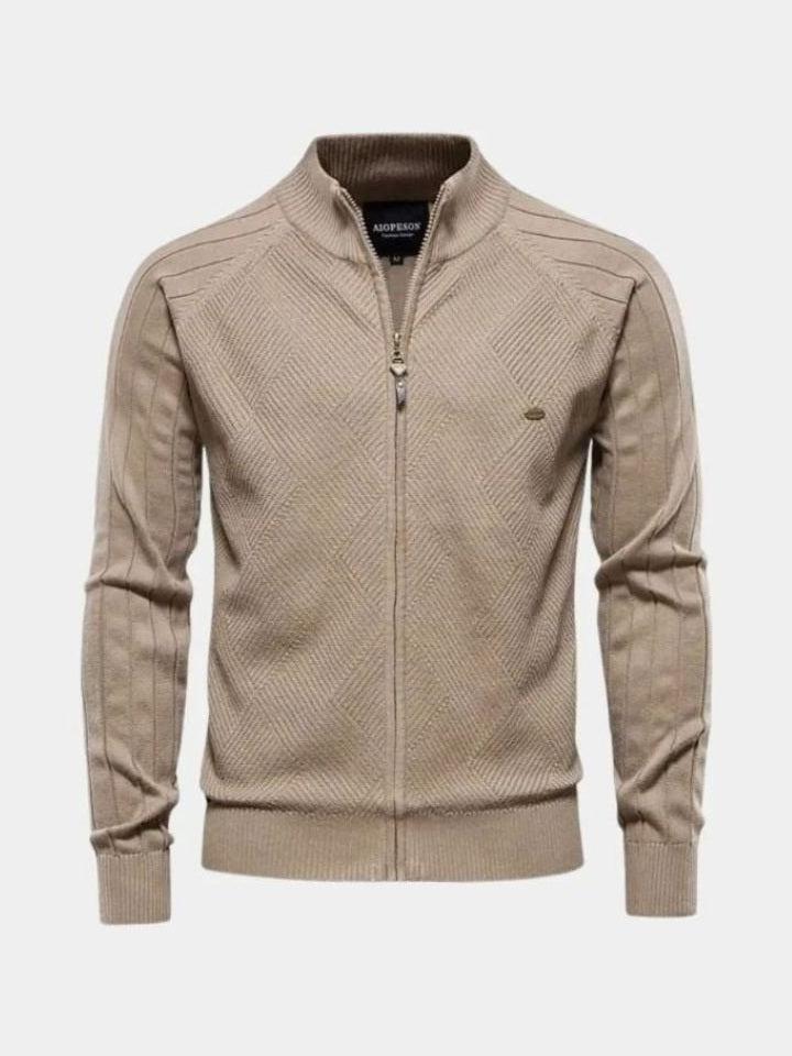 Men’s Knit Zip-Up Collared Cardigan Sweater