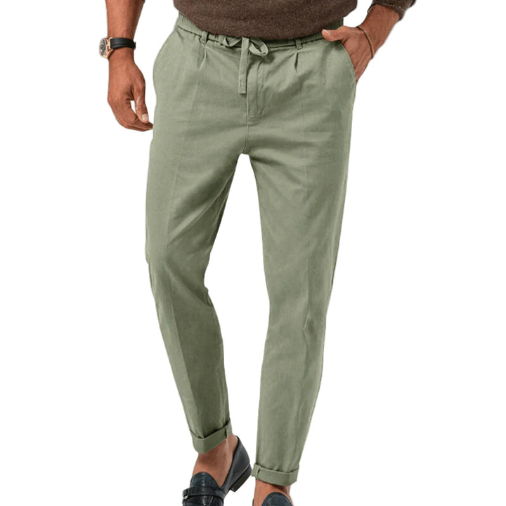 Men's Linen Blend Drawstring Chinos Tailored Tapered Trousers