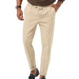 Men's Linen Blend Drawstring Chinos Tailored Tapered Trousers
