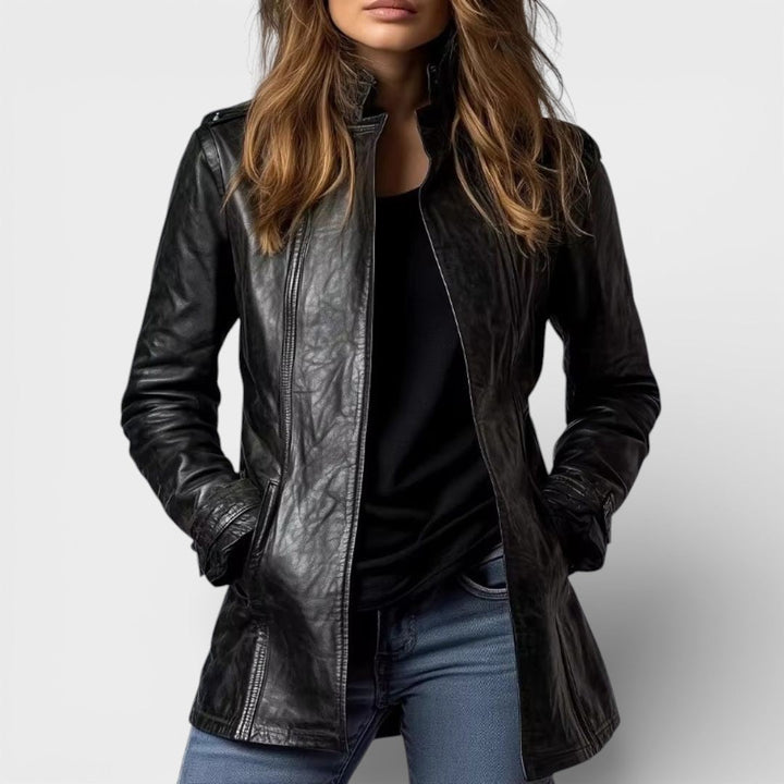 Women's Long-Sleeve Tailored Leather Jacket
