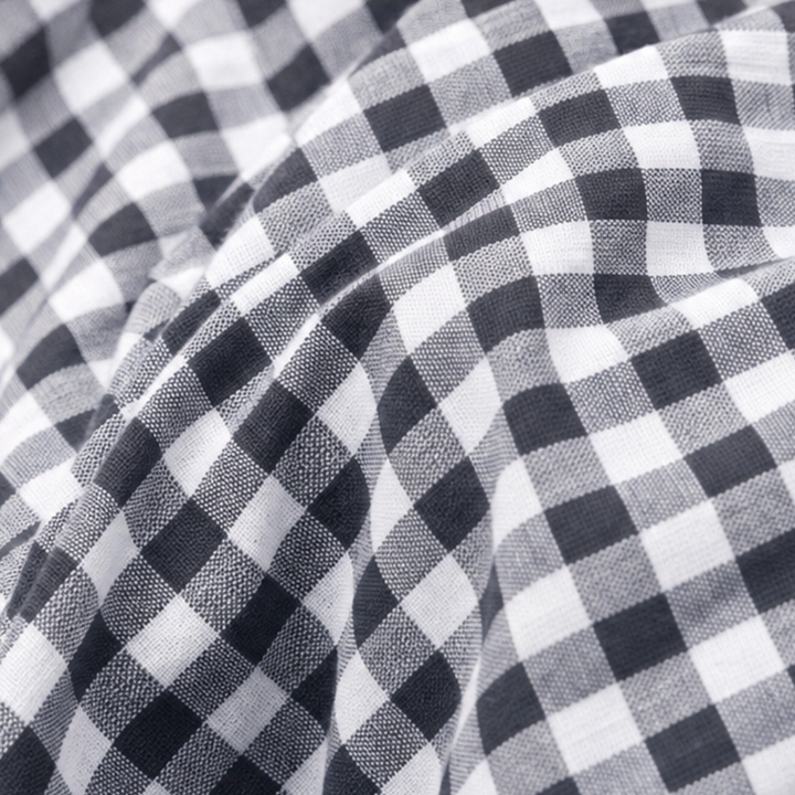 Női lenvászon gingham fodros, magas derekú, kockás maxi szoknya, bokáig érő fazon