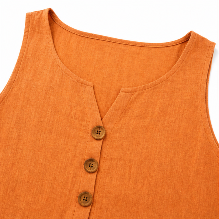 Women's Linen Two Piece Vest and Shorts Matching Loungewear Set