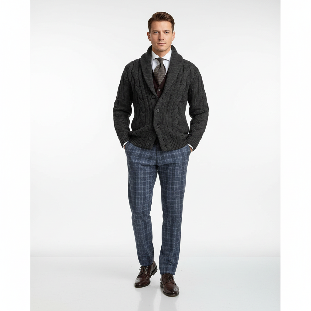 Men’s Merino Wool Cable-Knit Cardigan Vest