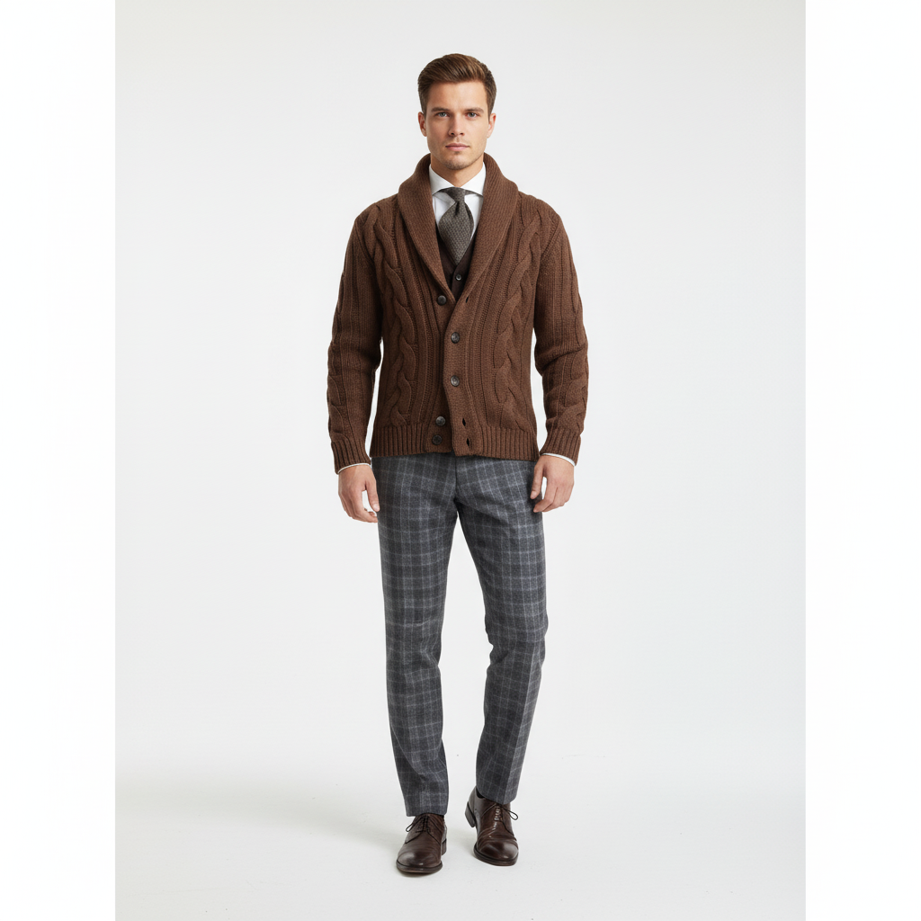 Men’s Merino Wool Cable-Knit Cardigan Vest