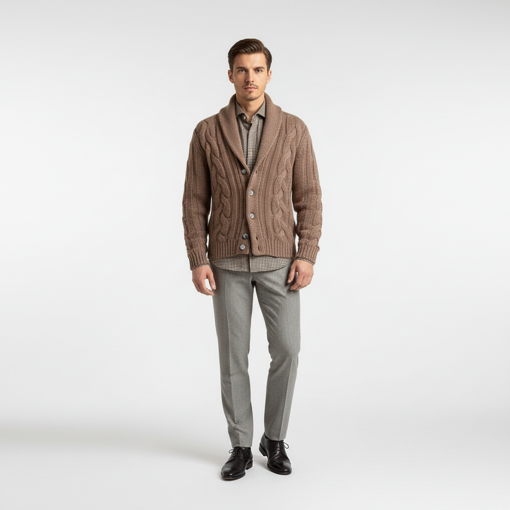 Men’s Merino Wool Cable-Knit Cardigan Vest
