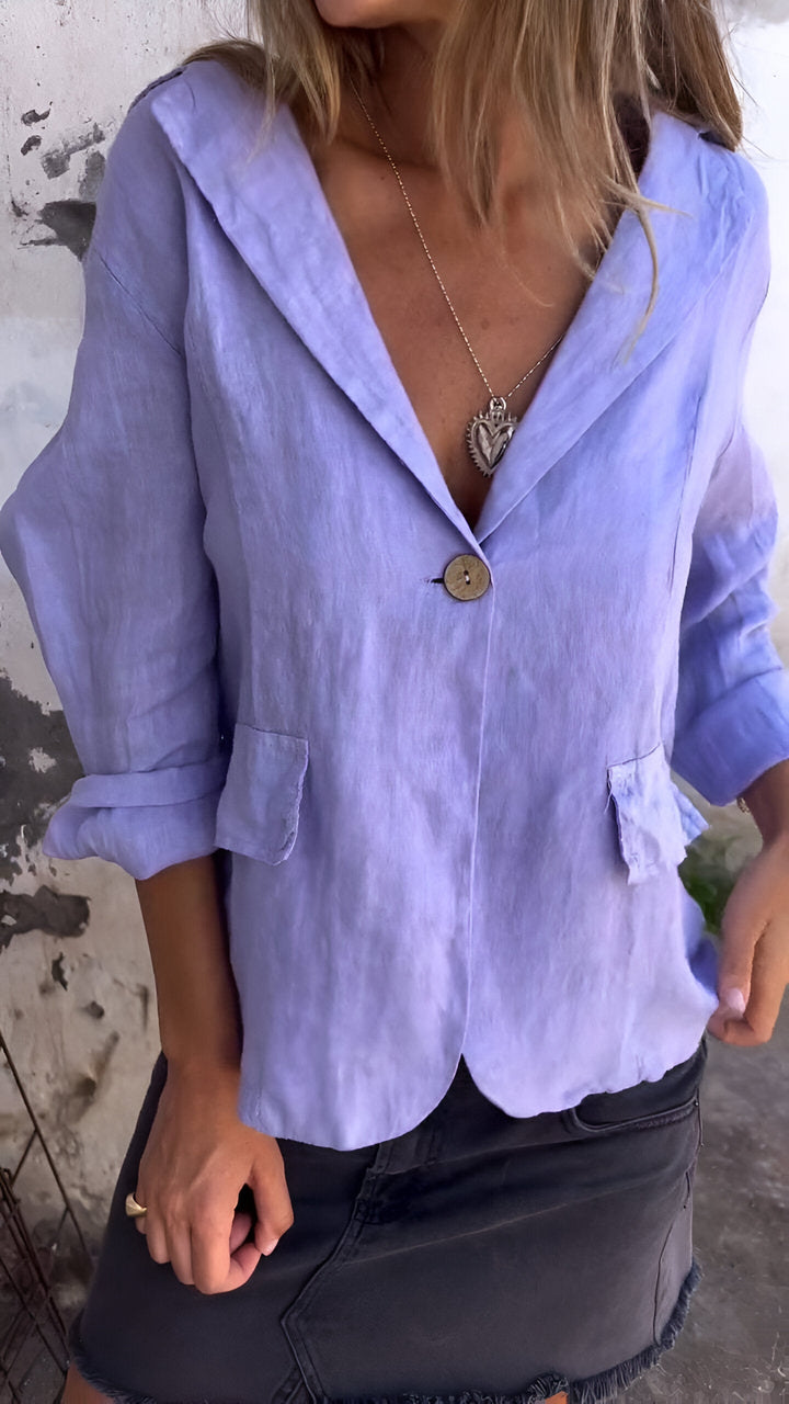 Women's Linen Blazer Lightweight Summer Jacket Tailored Work Shirt Breathable Top