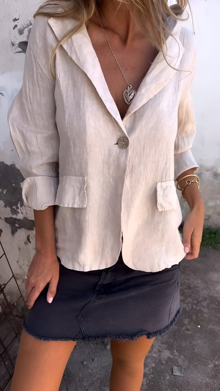 Women's Linen Blazer Lightweight Summer Jacket Tailored Work Shirt Breathable Top