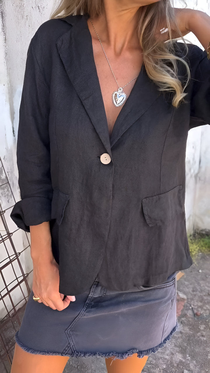 Women's Linen Blazer Lightweight Summer Jacket Tailored Work Shirt Breathable Top