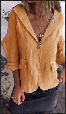 Women's Linen Blazer Lightweight Summer Jacket Tailored Work Shirt Breathable Top