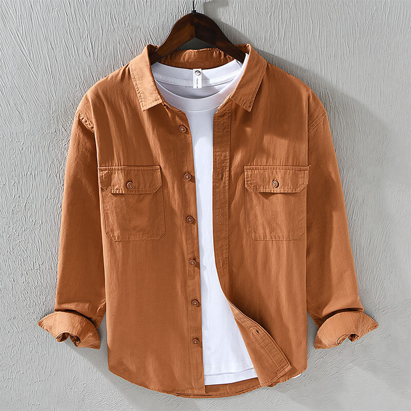Men's Linen Button Down Casual Long Sleeve Shirt