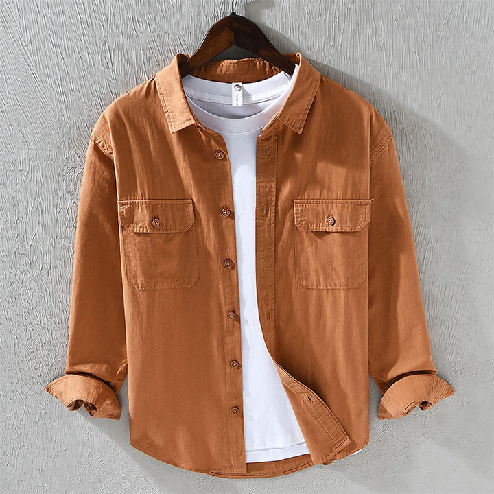 Men's Linen Button Down Casual Long Sleeve Shirt