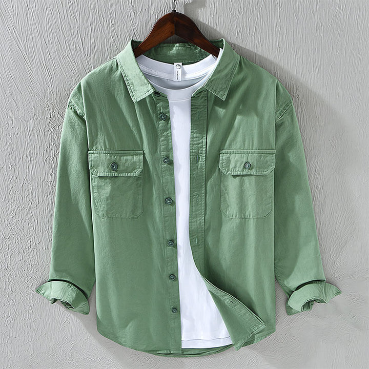 Men's Linen Button Down Casual Long Sleeve Shirt