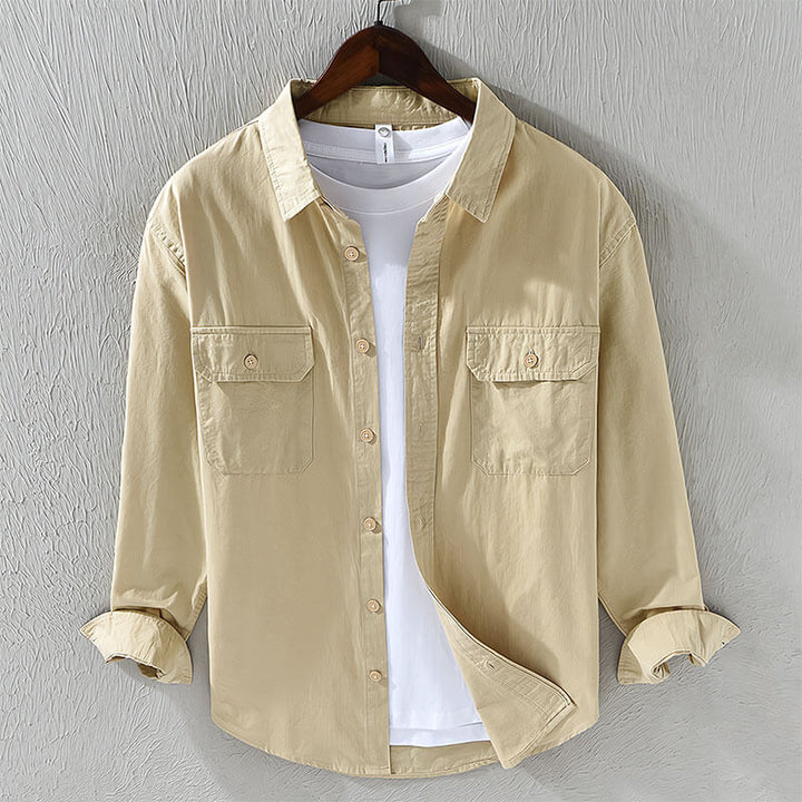 Men's Linen Button Down Casual Long Sleeve Shirt