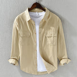 Men's Linen Button Down Casual Long Sleeve Shirt