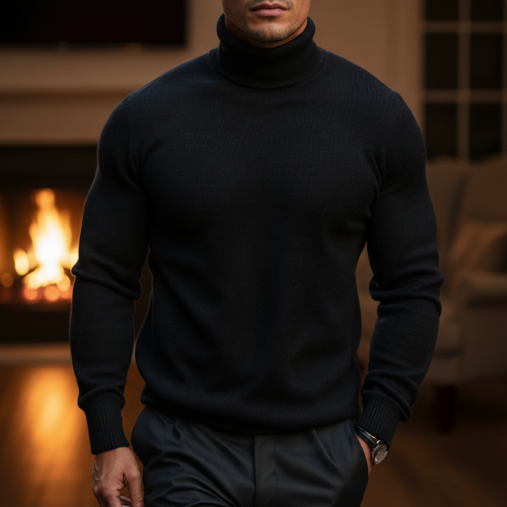 Men's Knit Long-Sleeve Roll-Neck Pullover Sweater